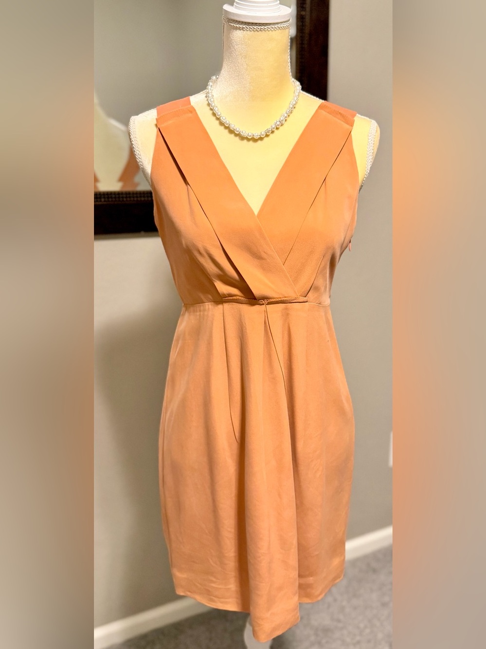 VTG J Crew Liza Slub Silk Dress Coral V-neck Cocktail Wedding Guest Sz 6P